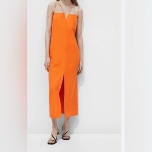 Massimo Dutti Strapless Orange Dress -NWT